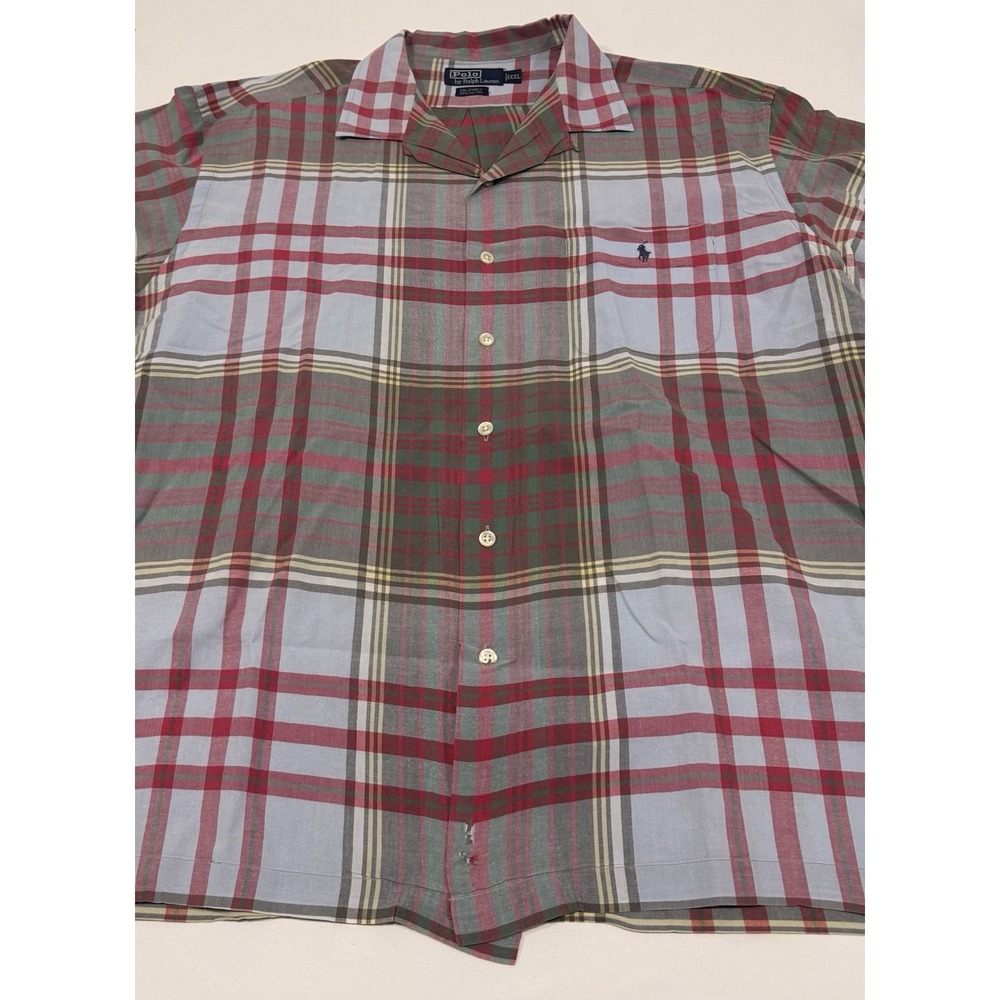 Polo Ralph Lauren Caldwell Shirt XXL Plaid Camp Collar 100% Cotton Blue Red